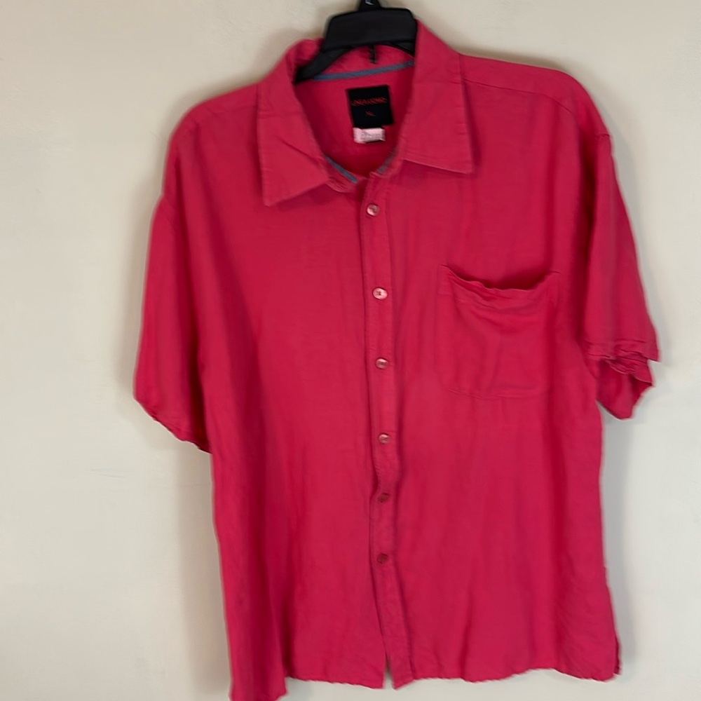 Linea Uomo Red Linen Blend Short Sleeve Button Up Shirt Size XL
